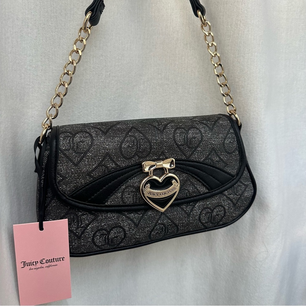 JUICY COUTURE Liquorice Precious Moments Flat Shoulder Black Shoulder Bag/Purse